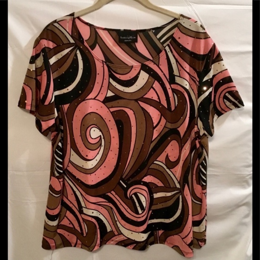 Brittany Black Pink Black & White W/Sequins Top